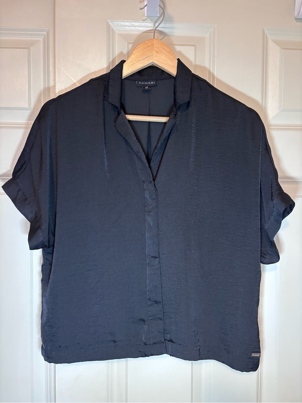 Tahari Black Short-Sleeve Button-Front Top